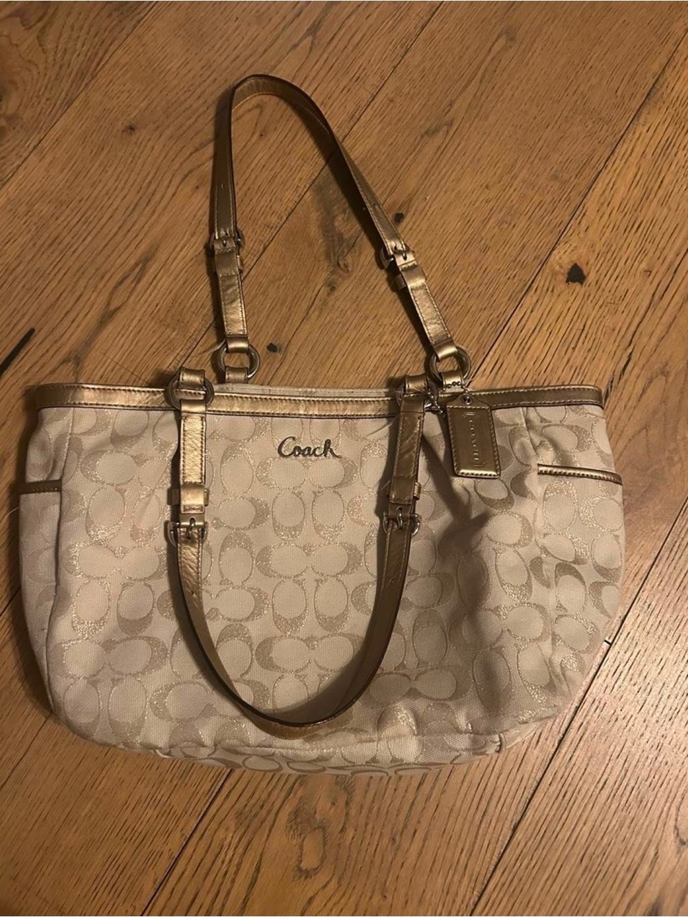 Coach Signature Canvas Tote in Cream and Gold